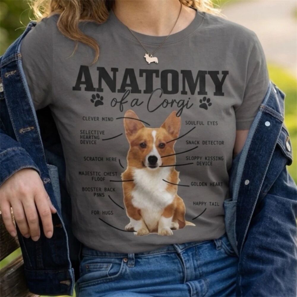 Anatomy of a Corgi Shirt Mens Size Small Fitted T Shirt Grey Funny Dog Graphic